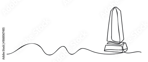 Minimalist one line illustration depicting an upwardpointing architectural structure resembling a trophy or landmark with a gentle flowing curve, suitable for corporate recognition, event