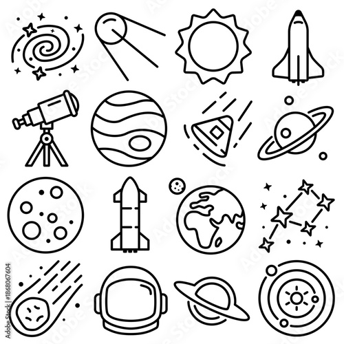 Space Essentials Icon Set Outline Style (Part 1)