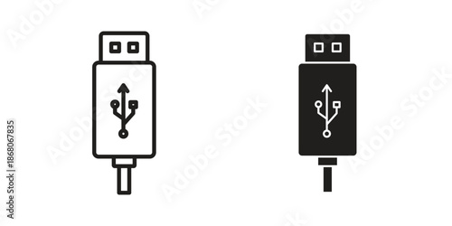 USB icons. Line Art Style Design Isolated On White