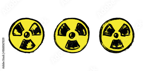 Set of hand drawn radiation sign Nuclear radiation hazard symbol Radioactive danger warning doodle Radioactive waste Single element for print, web, design, decor
