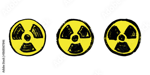 Set of hand drawn radiation sign Nuclear radiation hazard symbol Radioactive danger warning doodle Radioactive waste Single element for print, web, design, decor