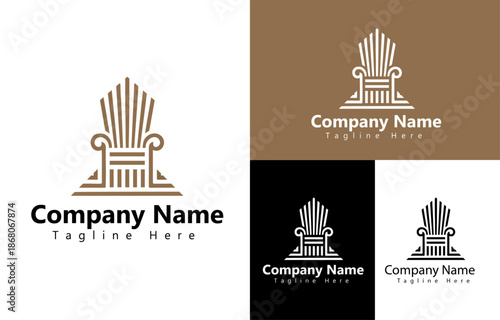 Luxury Golden Line Art King's Chair Logo