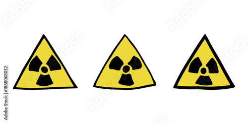 Set of hand drawn radiation sign Nuclear radiation hazard symbol Radioactive danger warning doodle Radioactive waste Single element for print, web, design, decor