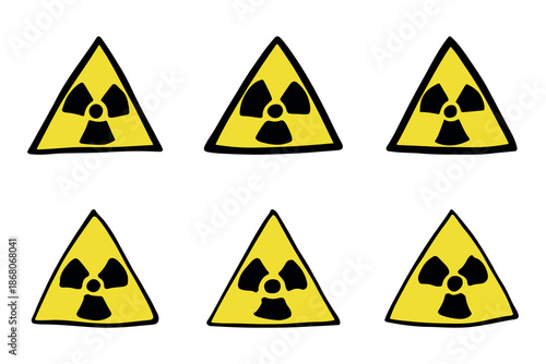 Set of hand drawn radiation sign Nuclear radiation hazard symbol Radioactive danger warning doodle Radioactive waste Single element for print, web, design, decor