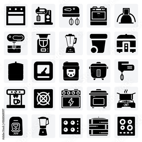 Home And Kitchen Electronics – Illustrations Of A Cooking Range, Espresso Maker, And Blender For Appliance Marketing