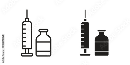 Vaccine vial icons. Line Art Style Design Isolated On White