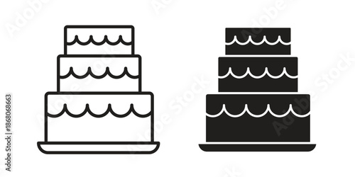 Wedding cake icons. Line Art Style Design Isolated On White