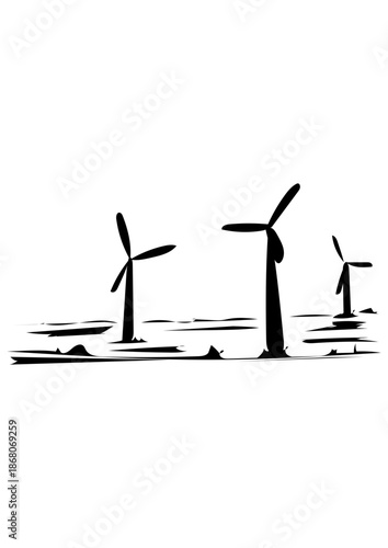 Landschaft mit Windrädern 