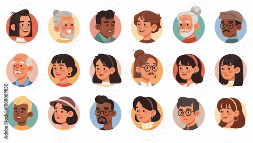 Diverse Group of People Avatars Representing Different Ages and Genders.