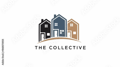 Logo featuring three stylized houses on a hill with text below.