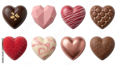Wallpaper Mural Heart shaped chocolate pralines set including dark, milk, ruby, white, and marbled candy isolated. Valentine day gourmet dessert collection. Torontodigital.ca