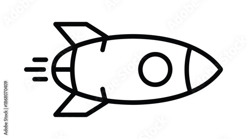 Rocket Line Icon in Black and White Minimal Vector Illustration
