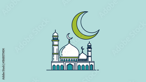 Mosque and Crescent Moon Icon Vector Illustration