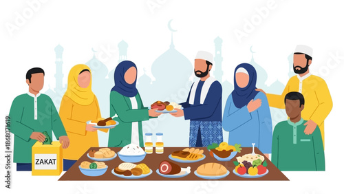 Muslims Sharing Food and Charity During Ramadan Feast