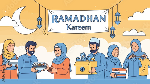 Ramadhan Kareem - Muslim community sharing food and donations
