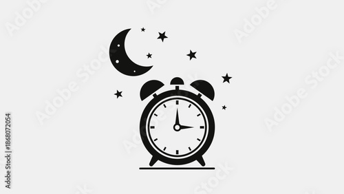 Retro Alarm Clock with Moon and Stars Silhouette - Night Time Concept