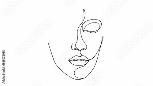 Minimalist continuous line drawing of a womans face.