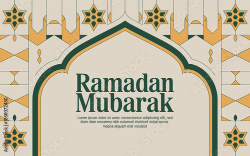Ramadan mubarak greeting card with traditional islamic design and ornate patterns Vector illustration