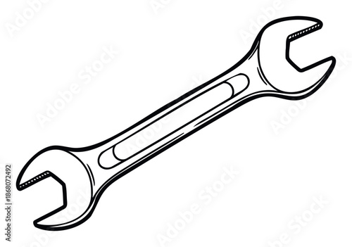 Classic double ended open end wrench sketch depicting essential hardware for professional mechanics, DIY enthusiasts, and engineering applications providing a clear visual representation of