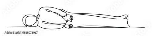 A continuous single line drawing of a person lying on their side in a relaxed sleeping pose, perfect for health and wellness promotions or as a calming visual for educational resources