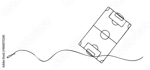 Minimalist one line drawing of a soccer field with a fluid wavy line for sportsthemed projects, game presentations, athletic event graphics, and marketing materials