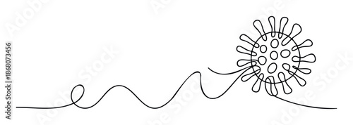 Continuous single line drawing representing a virus cell or infectious microbe, ideal for scientific presentations, public health campaigns, or medical research topics.