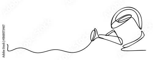 Minimalist continuous line drawing of a watering can with flowing water, perfect for illustrating concepts of gardening, nurturing, growth, and environmental care in various graphic and