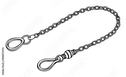 Stylish line drawing of a functional accessory chain featuring two end loops and a central decorative fob, ideal for designs needing classic jewelry elements or secure attachment concepts.
