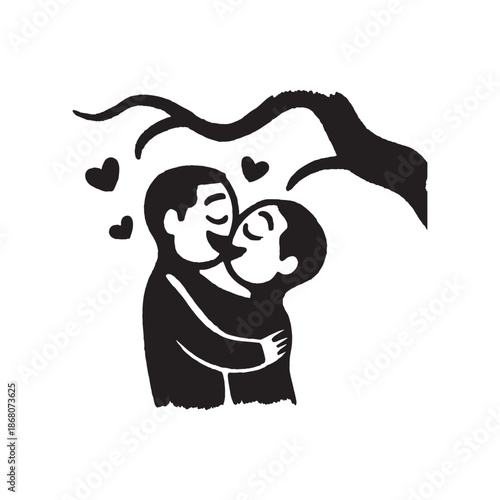 Romantic Couple Illustration for Valentine's Day with Hearts and Flowers