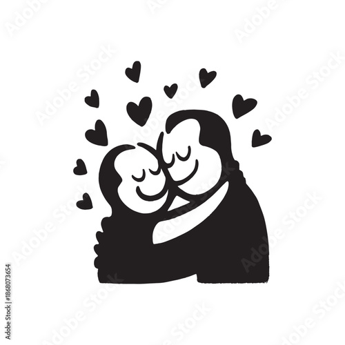 Romantic Couple Illustration for Valentine's Day with Hearts and Flowers