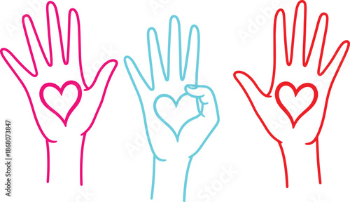 Wallpaper Mural Colorful valentine day vector hands with hearts illustration Torontodigital.ca