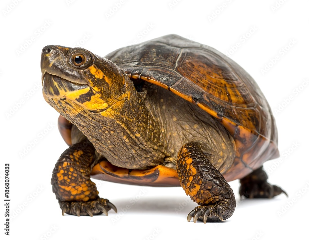Fototapeta premium Close-up of a turtle with textured shell and focused gaze