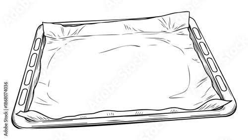 Blank baking tray with wrinkled parchment paper lining prepared for delicious culinary creations, excellent for cooking blogs, recipe books, and kitchen supply advertisements.