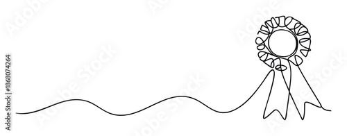 A continuous single line drawing depicts a victory rosette medal or award symbol, ideal for use in achievement recognition, celebration events, and certificate templates.