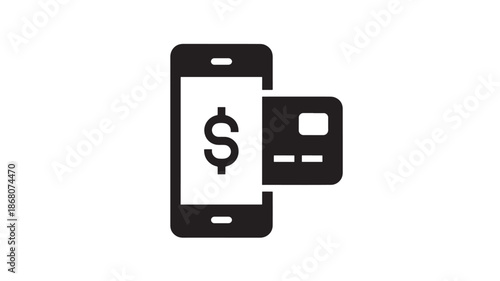 Mobile Payment with Credit Card in Simple Flat Design on White Background for Financial App