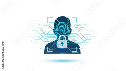 Secure digital identity with padlock and circuit board design