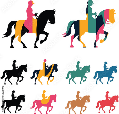 horse and rider graphics Vibrant and monochrome equestrian silhouettes collection