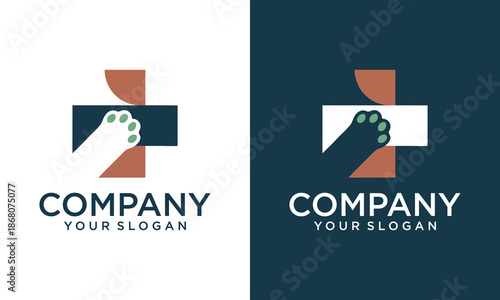 Creative logo paw veterinary care health medical cross