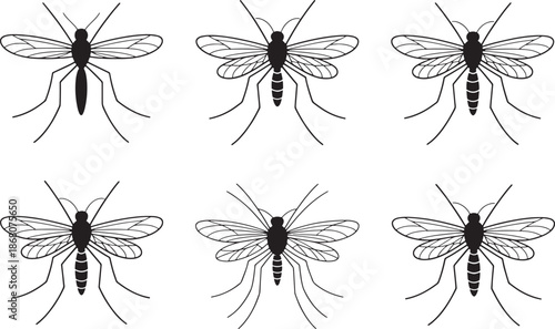 mosquitoes Six different illustrations on white background