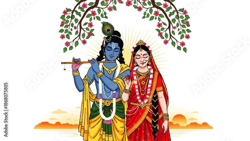 Hindu Couple Radha Krishna Traditional Attire.