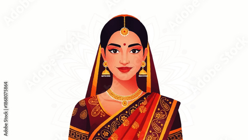 Indian Woman Wearing Sari and Ornaments.