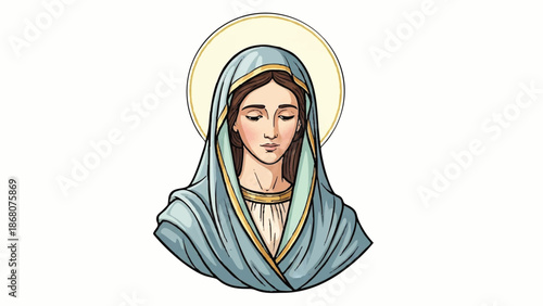 Illustration of Virgin Mary with Halo.