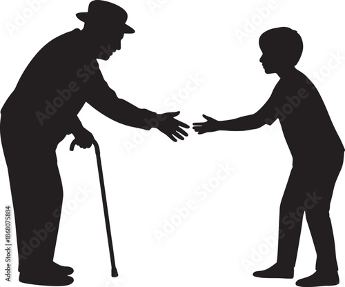 old man and a young child reaching out to each other Generational connection