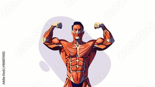 Muscular Man Flexing Biceps and Triceps.