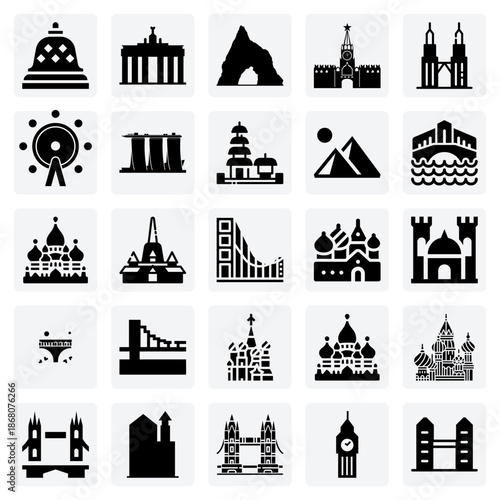 Architectural And Cultural Monuments Of The World Like St. Basil'S Cathedral, Borobudur Temple, And The Great Pyramid Of Giza