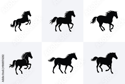 set of horse silhouettes design logo on the white background
