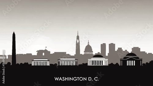 Washington DC Skyline Silhouette with Landmarks.