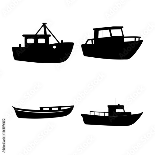 Set of four diverse boat silhouettes for marine transport icons Vector