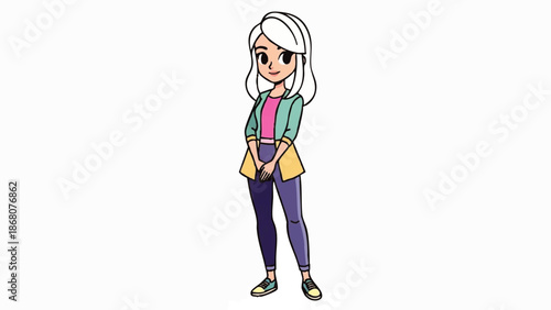 Young Woman Cartoon Character Standing Posing.