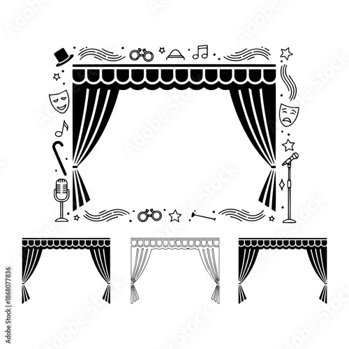 stage drama stage  solid and thin linear silhouette pack engraving vintage